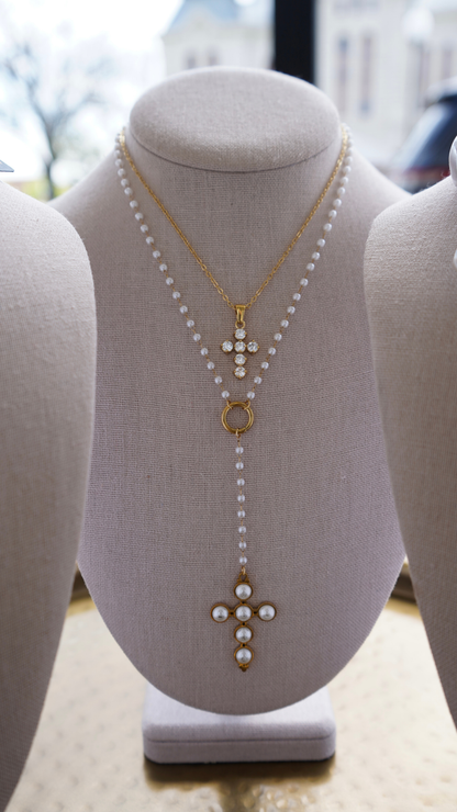 Lariat Pearl Cross Necklace | WATERPROOF JEWELRY