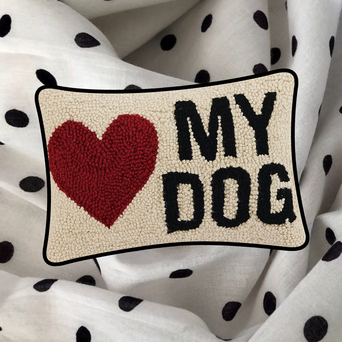 WOOL HOOK PILLOW THAT SAYS LOVE MY DOG