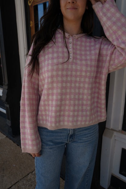 Maddie Gingham Henley Sweater