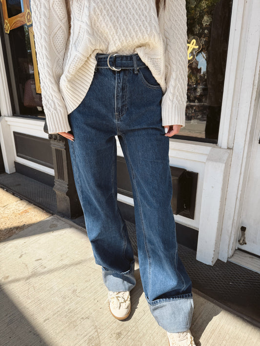 Wren Belted Cuffed Wide Leg Jeans