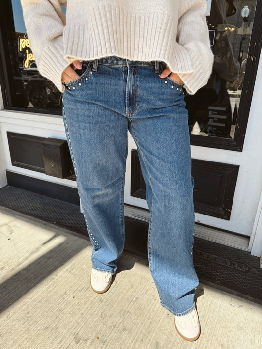 Raya  Low Rise Studded Baggy Jean