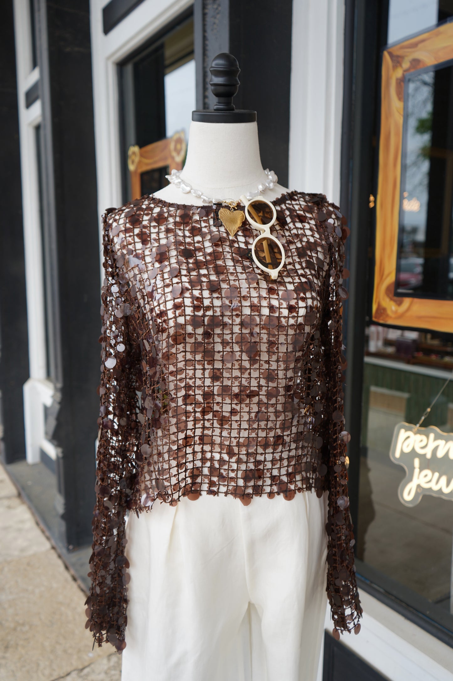 Molly Sequin Mesh Top