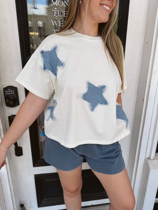 Distressed Denim Star Tee