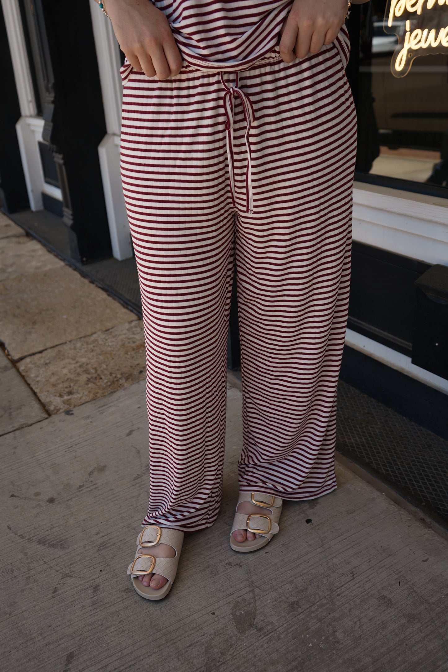 Nell Striped Wide-Leg Drawstring Pants
