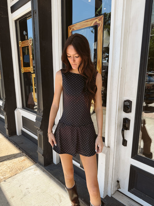 Lin Polka Dot Drop Waist Mini Dress