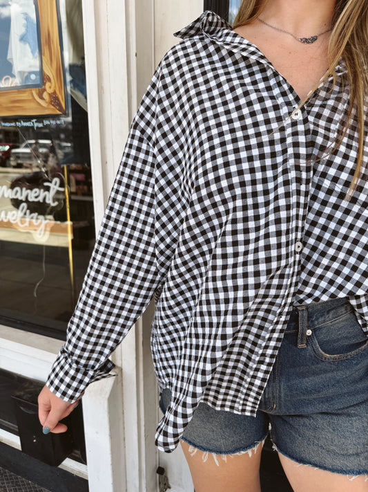 Oversized Gingham Button Down Shirt