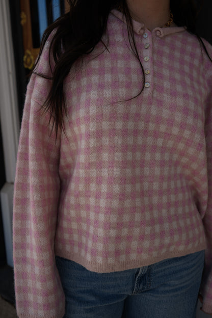 Maddie Gingham Henley Sweater