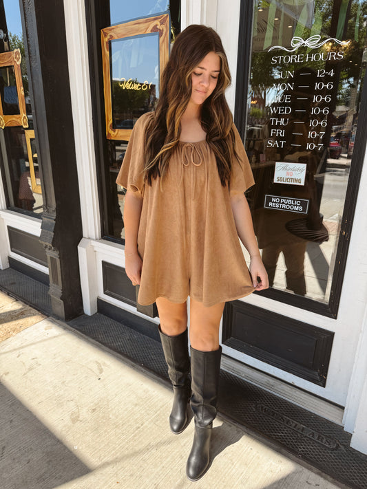 Ginny Suede Puff Sleeve Romper