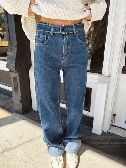 Wren Belted Cuffed Wide Leg Jeans