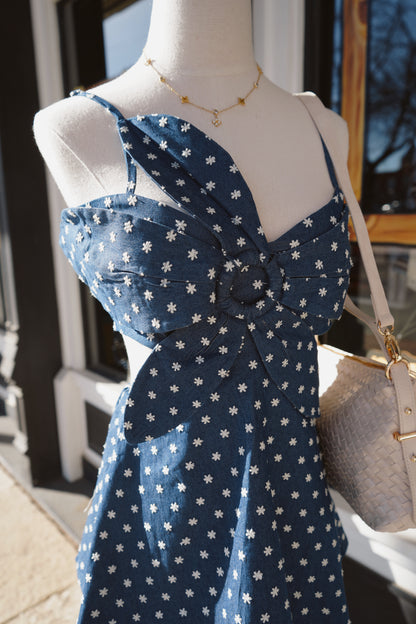 Ditsy Denim Floral Tiered Maxi Dress