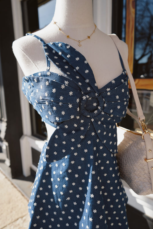 Ditsy Denim Floral Tiered Maxi Dress