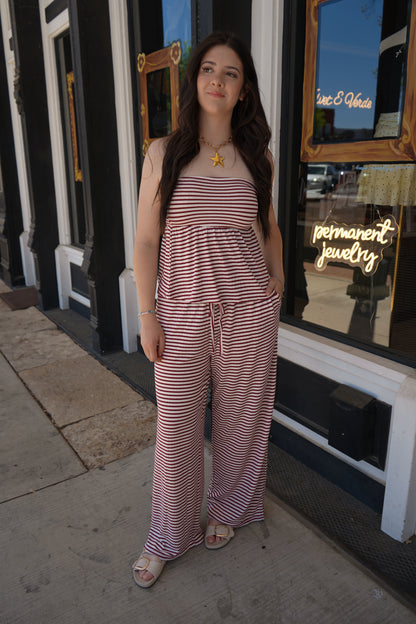 Nell Striped Wide-Leg Drawstring Pants