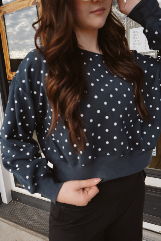 Sarah Off Shoulder Polka Dot Crew