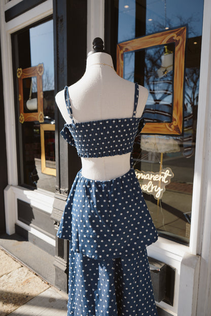 Ditsy Denim Floral Tiered Maxi Dress