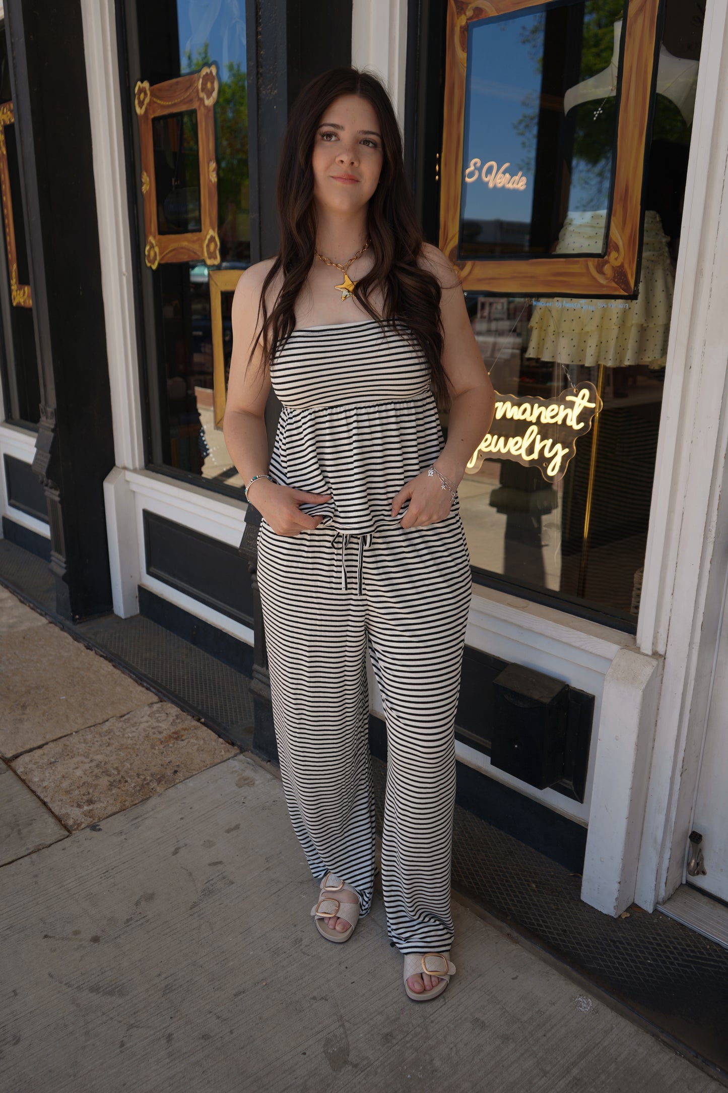 Nell Striped Wide-Leg Drawstring Pants