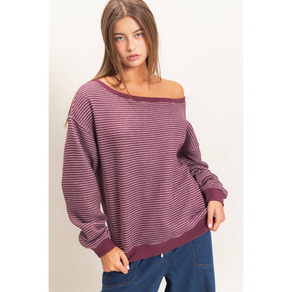 Hallie Striped Off The Shoulder Sweatshirt