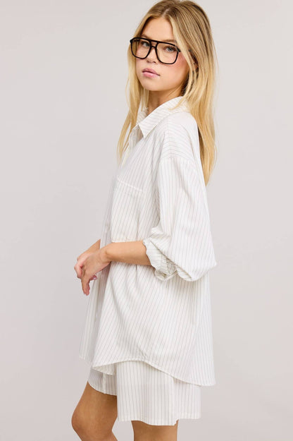 Gia Pinstripe Button Down Shirt and Shorts Set