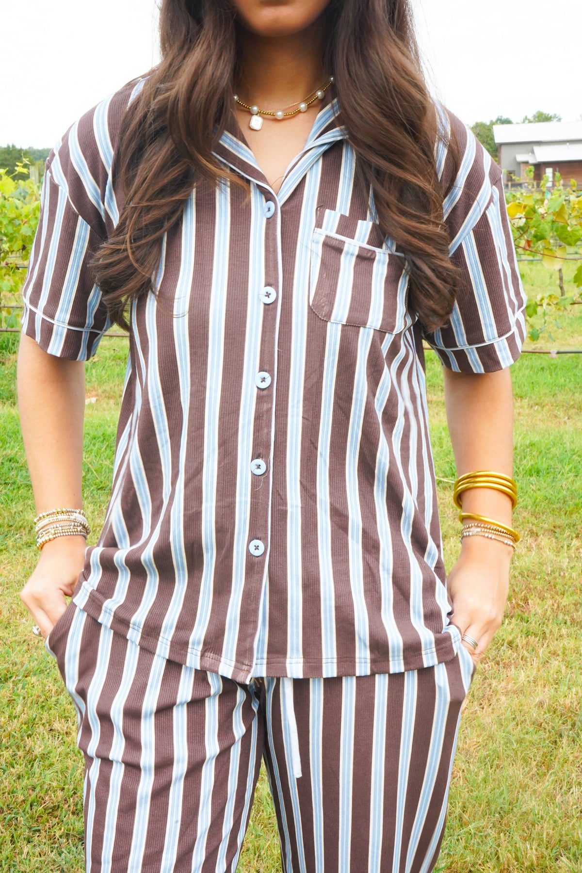 Chocolate & Baby Blue Stripes | Pajama Set