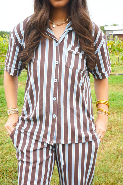 Chocolate & Baby Blue Stripes | Pajama Set