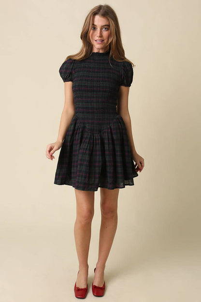 Rowan Plaid Smocked Mini Dress