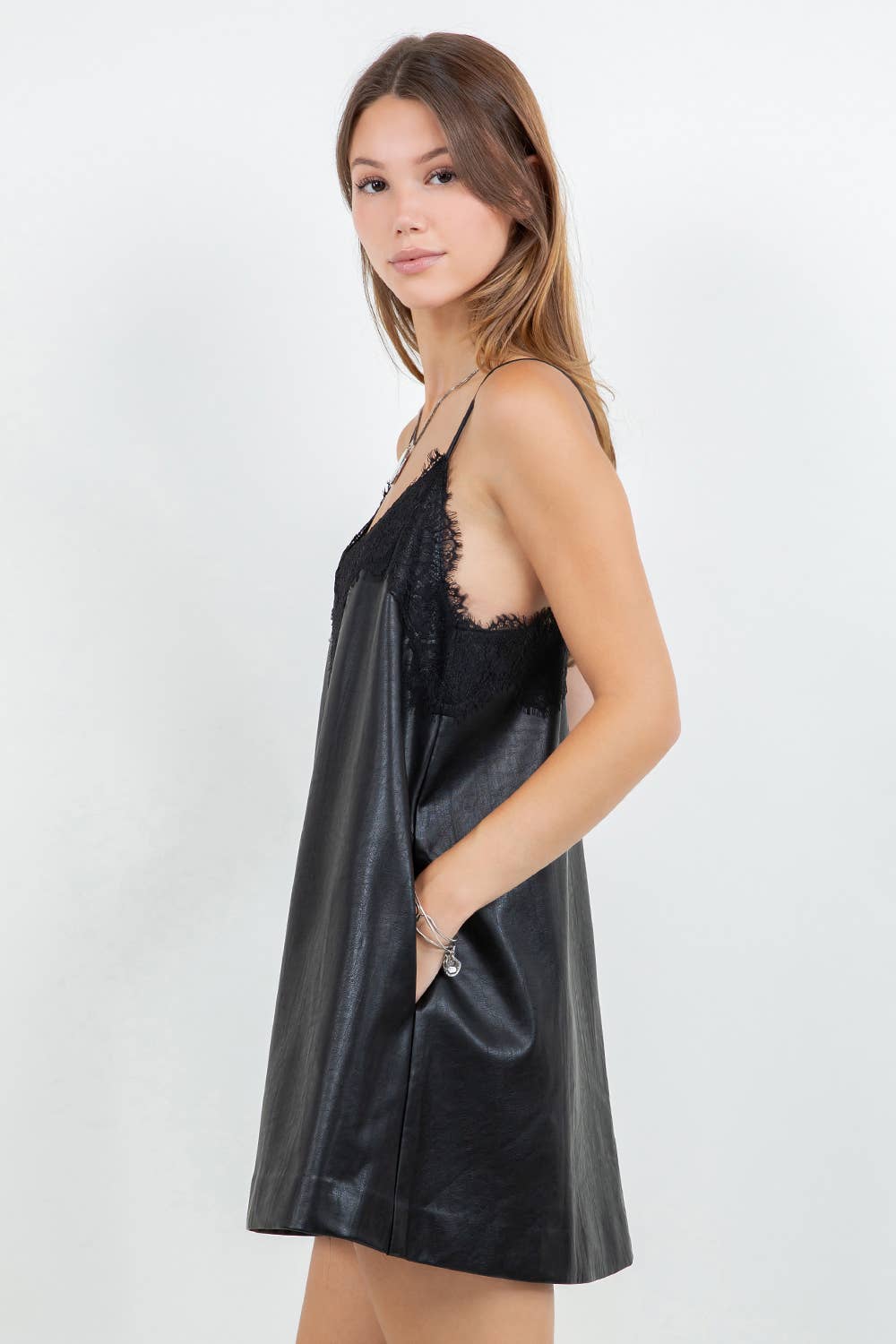 Kayda Structured Leather & Lace Mini Dress