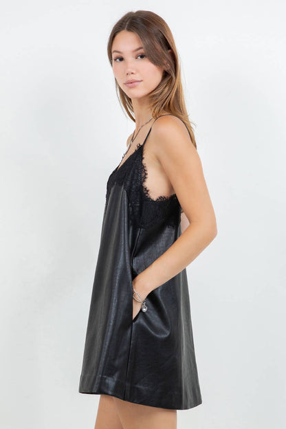 Kayda Structured Leather & Lace Mini Dress
