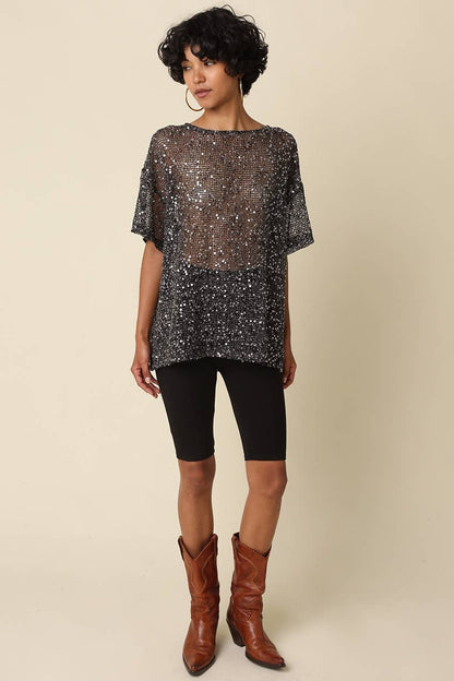 Rena Sequin Mesh Top