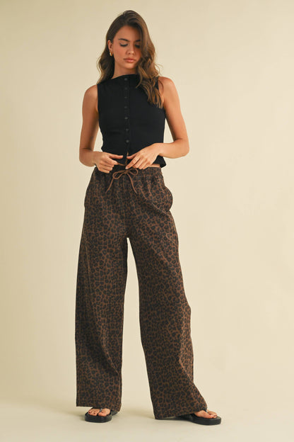 Carli Leopard Wide Leg Track Pants