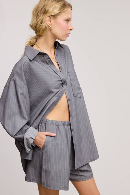 Gia Pinstripe Button Down Shirt and Shorts Set