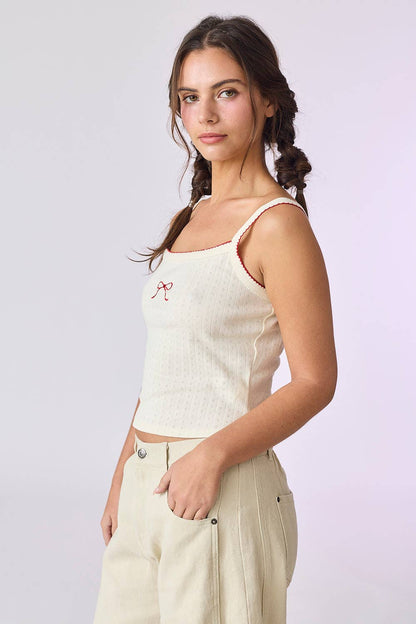 Billie Embroidered Bow Knit Cami