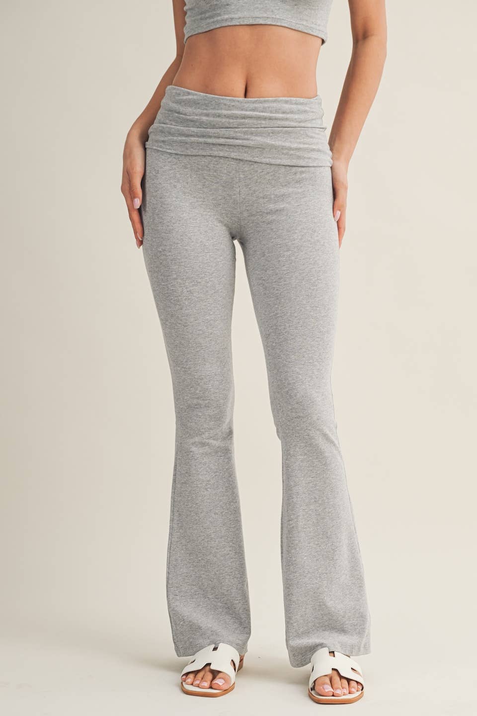 Sara Soft Heathered Knit Foldover Flare Pants