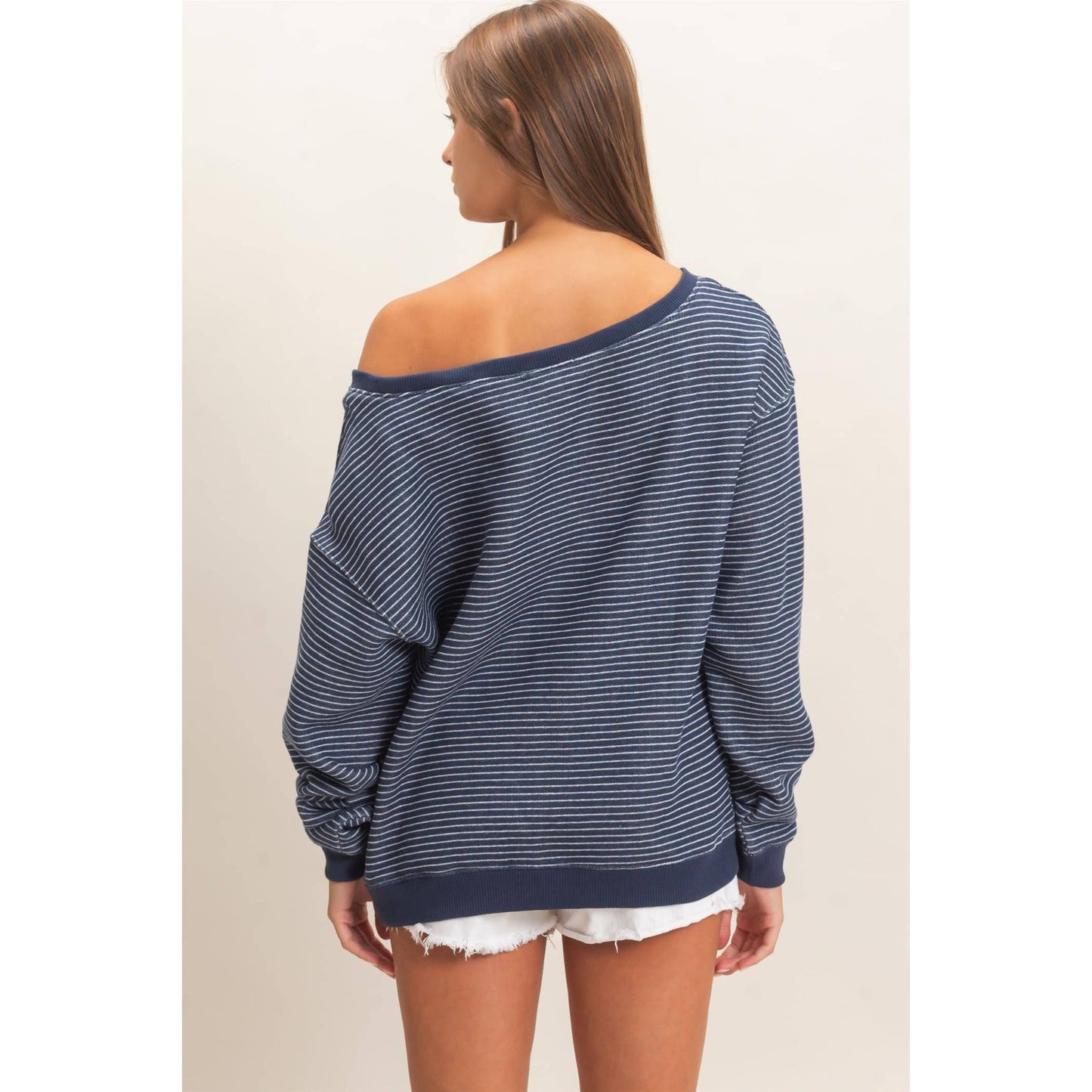 Hallie Striped Off The Shoulder Sweatshirt