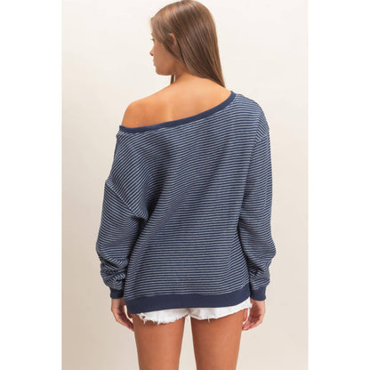 Hallie Striped Off The Shoulder Sweatshirt
