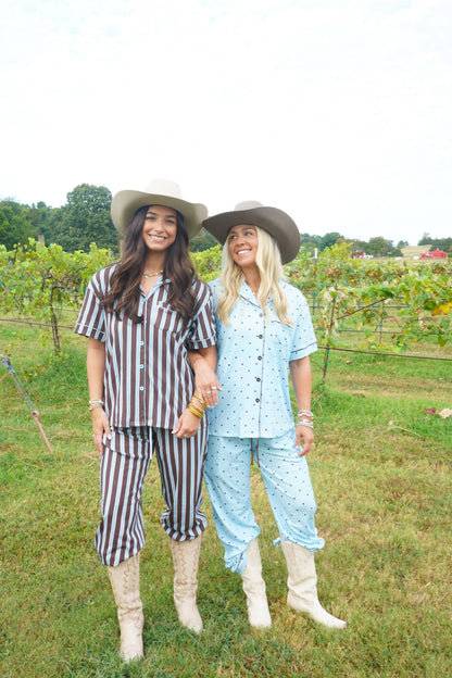 Blue & Brown Polka Dot |  Pajama Set