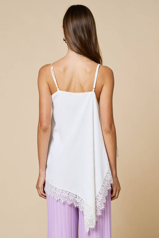 Gia Asymmetrical Cami With Lace Trim