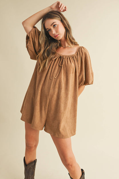 Ginny Suede Puff Sleeve Romper