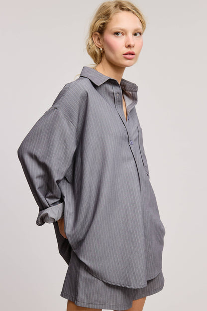 Gia Pinstripe Button Down Shirt and Shorts Set