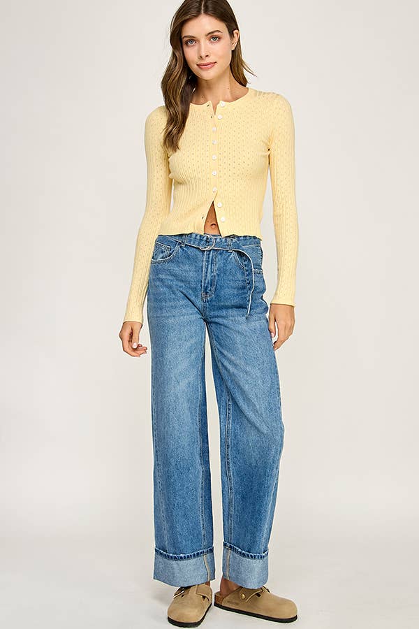 Wren Belted Cuffed Wide Leg Jeans