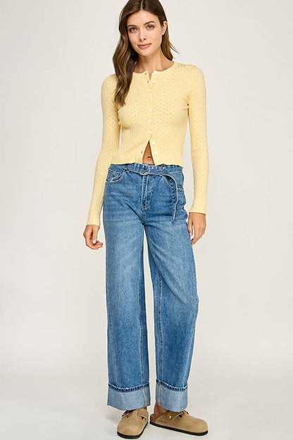 Wren Belted Cuffed Wide Leg Jeans