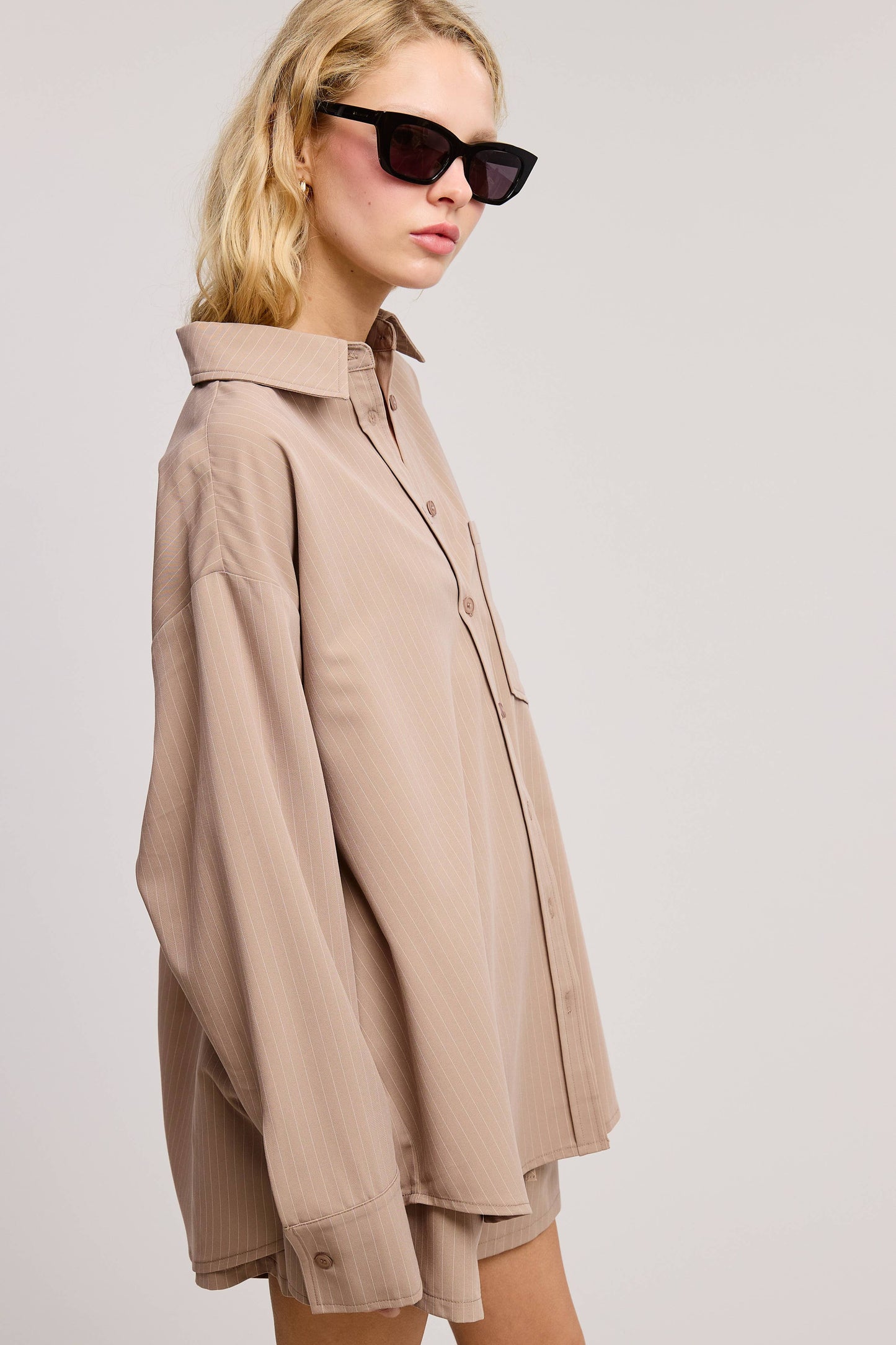 Gia Pinstripe Button Down Shirt and Shorts Set