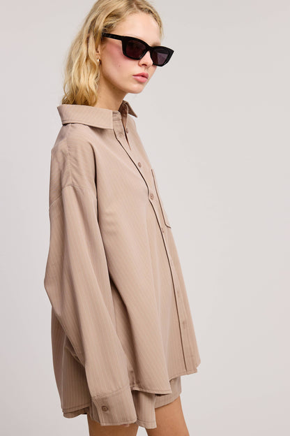 Gia Pinstripe Button Down Shirt and Shorts Set