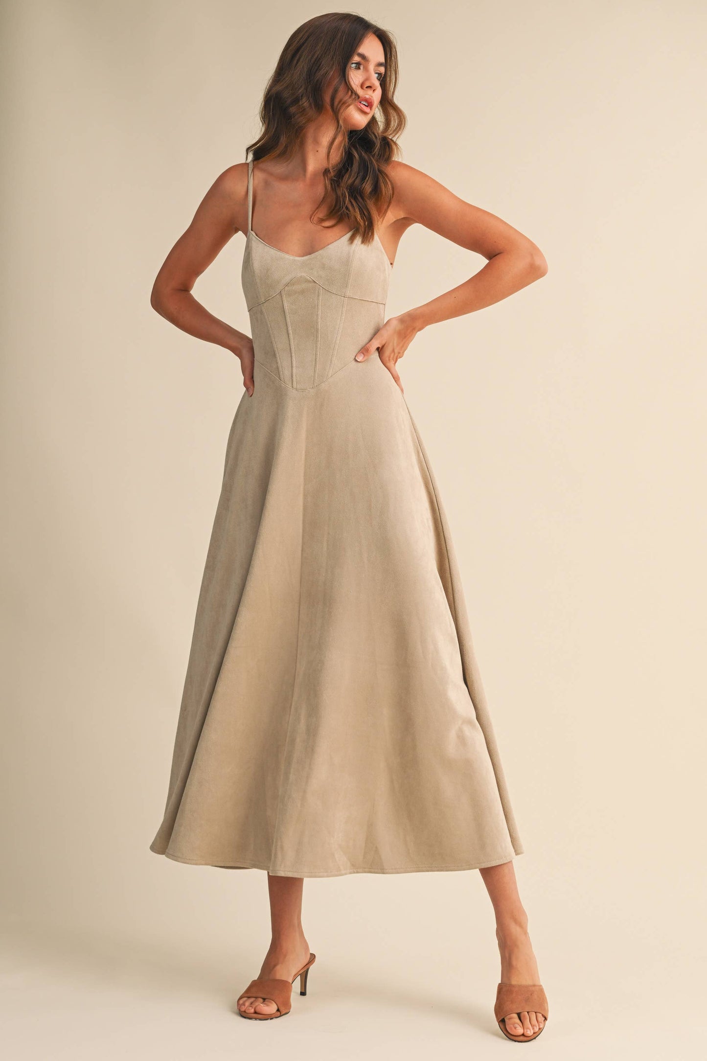 Sadie Suede Corset Midi Dress