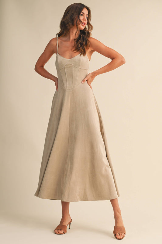 Sadie Suede Corset Midi Dress
