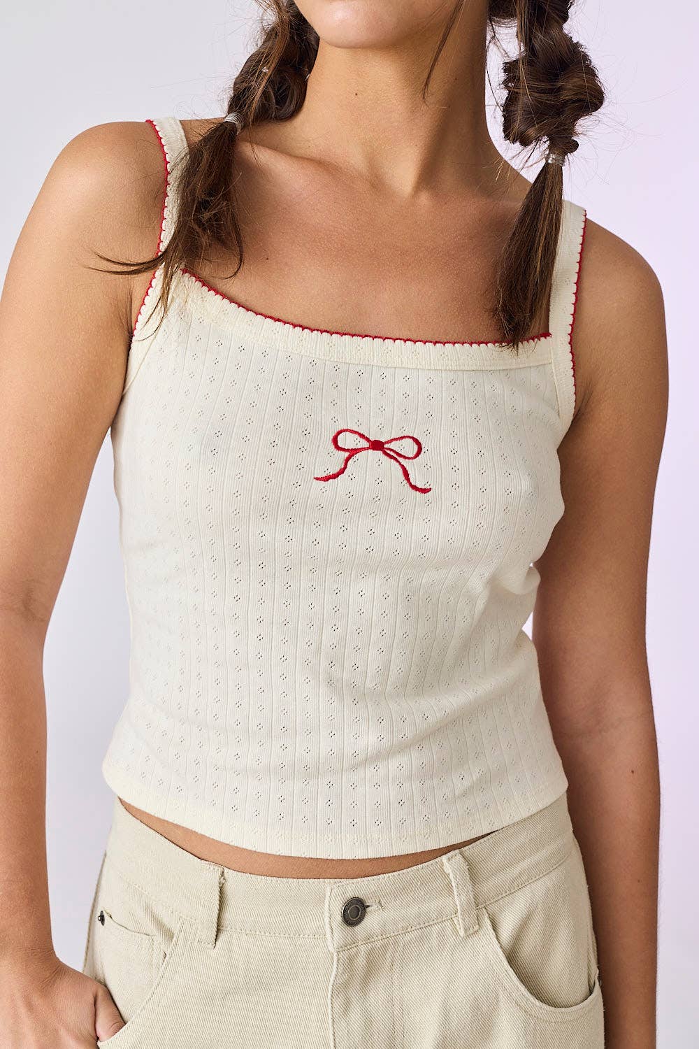 Billie Embroidered Bow Knit Cami