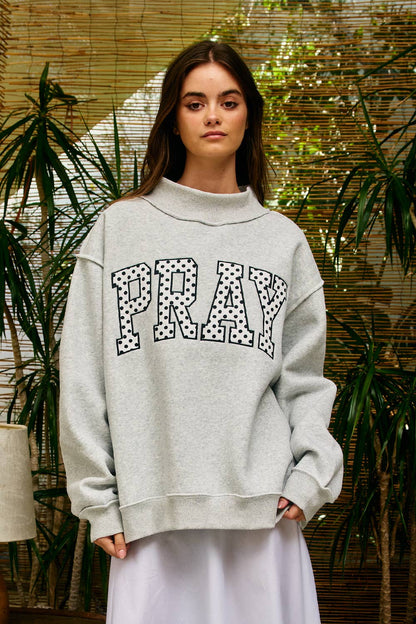 "PRAY" Polka Dot Mock Neck