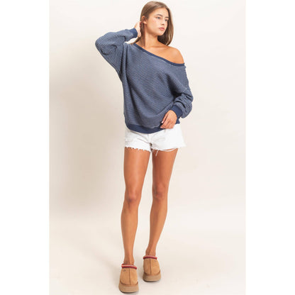 Hallie Striped Off The Shoulder Sweatshirt