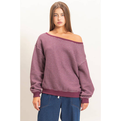 Hallie Striped Off The Shoulder Sweatshirt