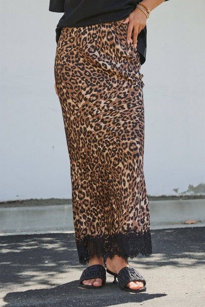 Bri Leopard Print Satin Maxi Skirt