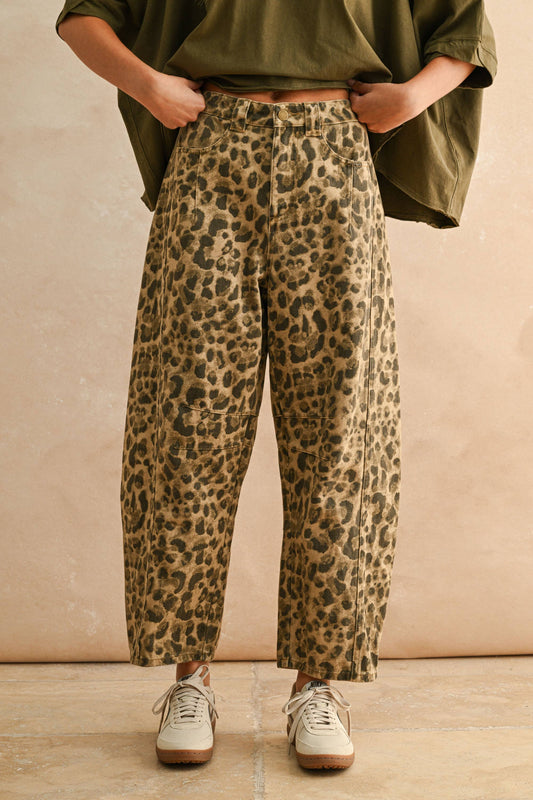 Sasha Leopard Print Barrel Pants