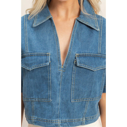 Ashley Denim V-Neck Cropped Top